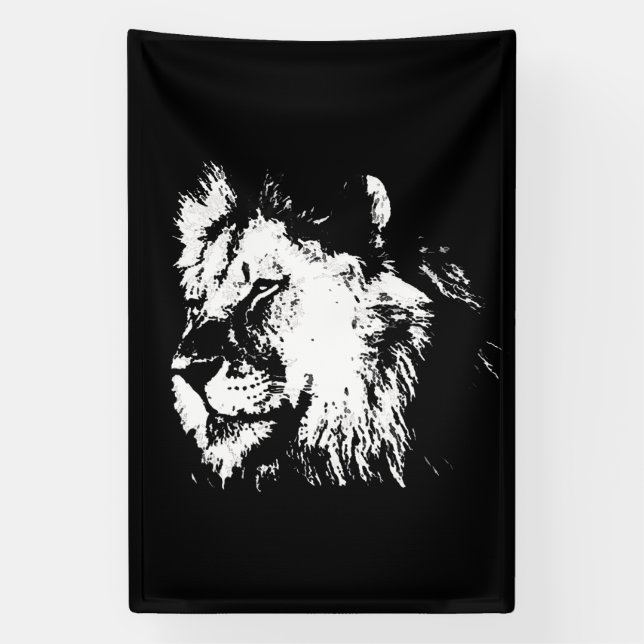 Black White Lion - Animal Pop Art Banner (Vertical)