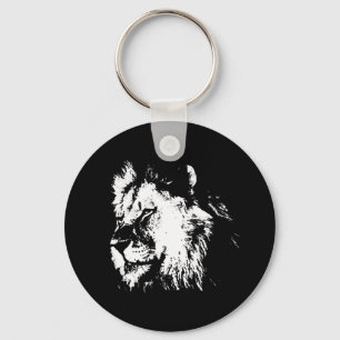 Black White Lion - Animal Pop Art Key Ring