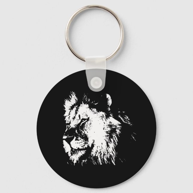Black White Lion - Animal Pop Art Key Ring (Front)