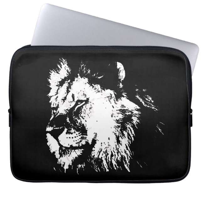 Black White Lion - Animal Pop Art Laptop Sleeve (Front)