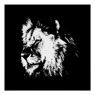 Black White Lion - Animal Pop Art Poster