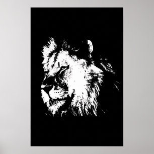 Black White Lion - Animal Pop Art Poster