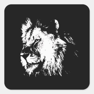 Black White Lion - Animal Pop Art Square Sticker