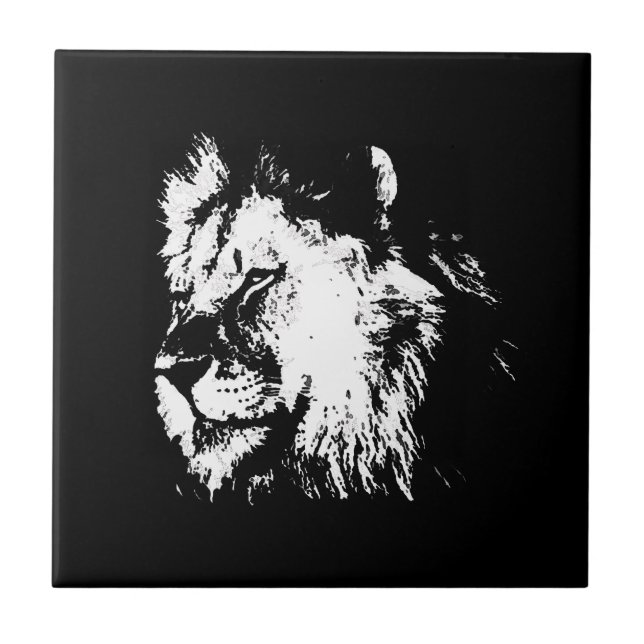 Black White Lion - Animal Pop Art Tile (Front)