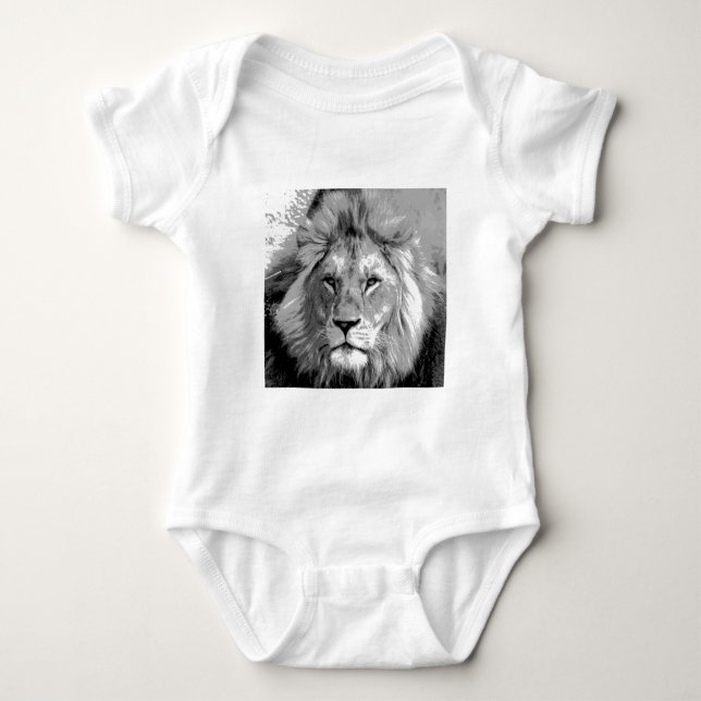 Black White Lion Baby Bodysuit (Front)