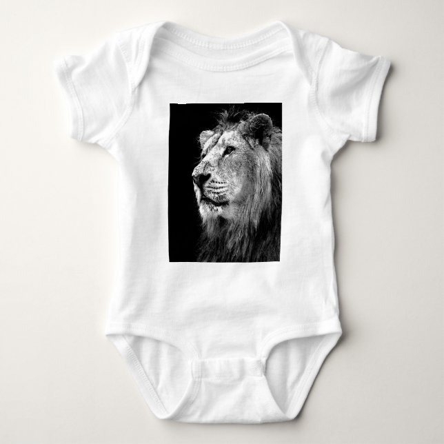 Black & White Lion Baby Bodysuit (Front)