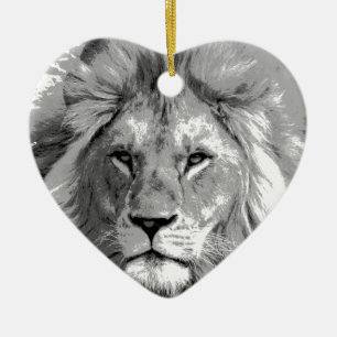 Black White Lion Ceramic Tree Decoration
