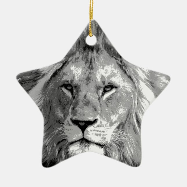 Black White Lion Ceramic Tree Decoration (Front)