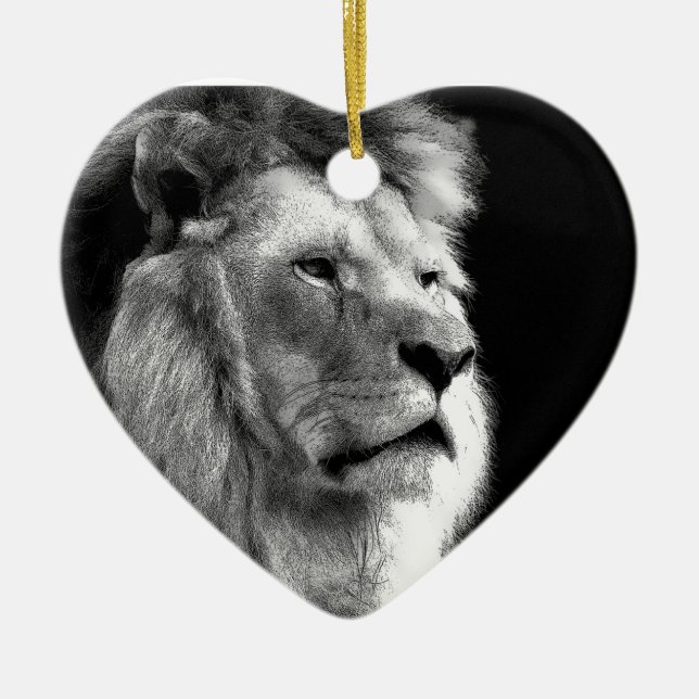 Black White Lion Ceramic Tree Decoration (Front)