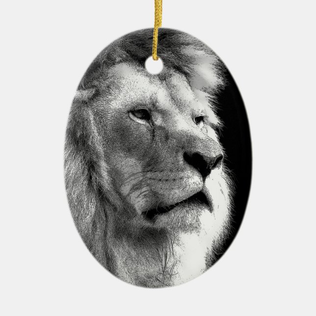 Black White Lion Ceramic Tree Decoration (Front)