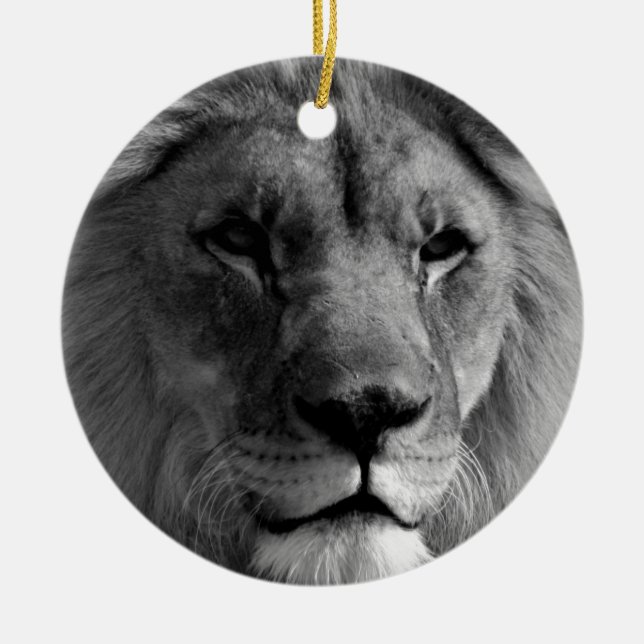 Black & White Lion Ceramic Tree Decoration (Front)
