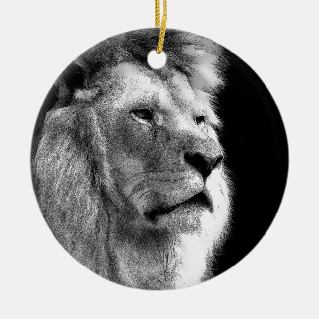 Black White Lion Ceramic Tree Decoration (Front)