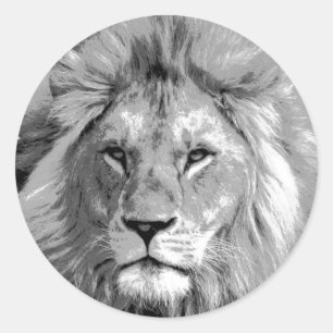 Black White Lion Classic Round Sticker