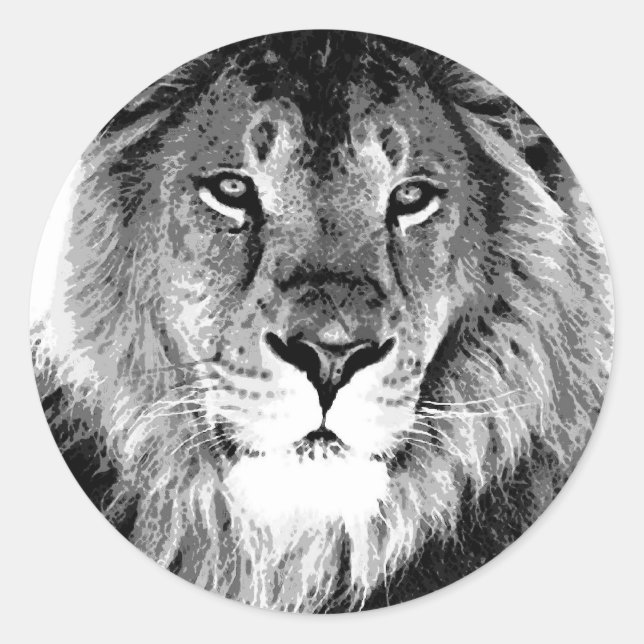 Black & White Lion Classic Round Sticker (Front)