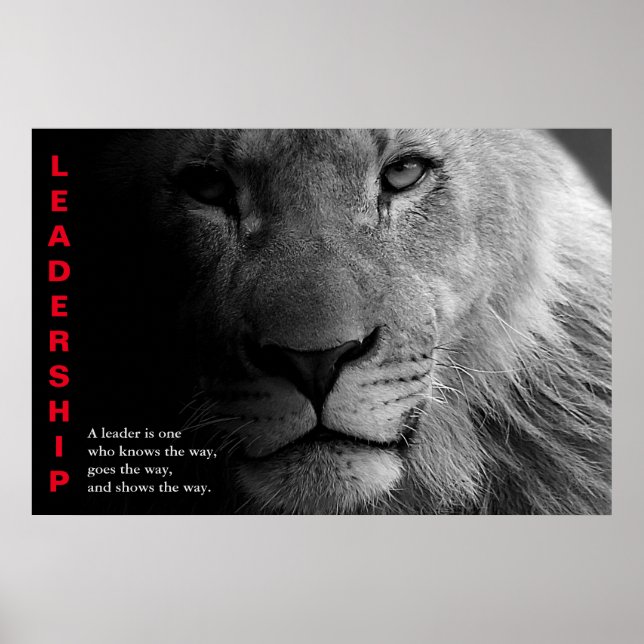 Black White Lion Eyes Motivational Leadership Poster (Front)