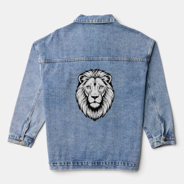 Black & White Lion Face Denim Jacket (Back)