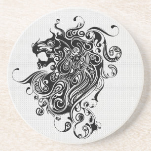 Black & White Lion Head-Tattoo Art Coaster