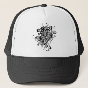 Black & White Lion Head-Tattoo Style Trucker Hat
