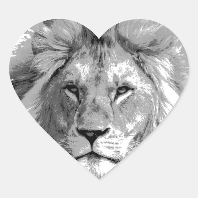 Black White Lion Heart Sticker (Front)