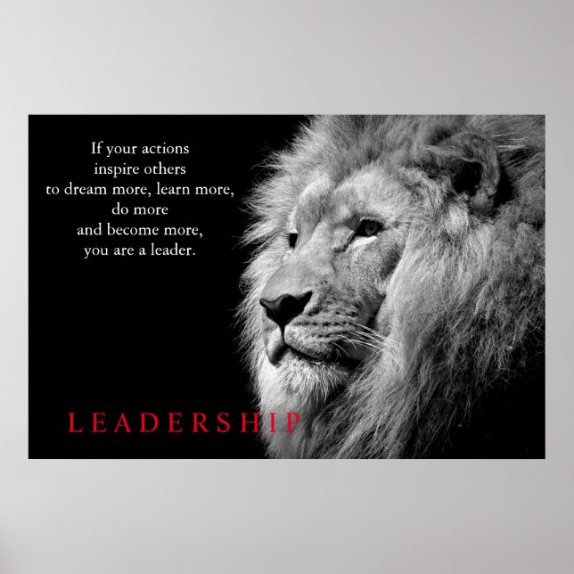 Black White Lion Inspirational Leadership Poster (Front)