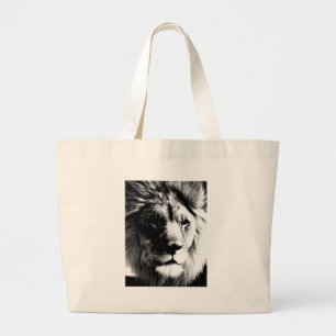 Black & White Lion Large Tote Bag