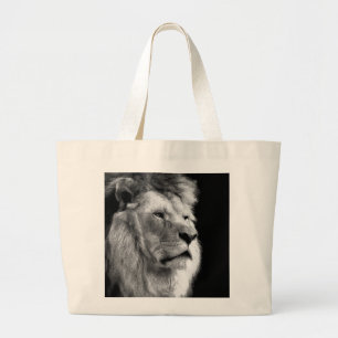 Black White Lion Large Tote Bag
