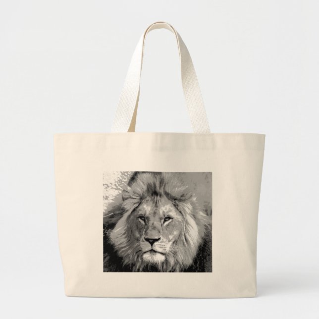 Black White Lion Large Tote Bag (Front)