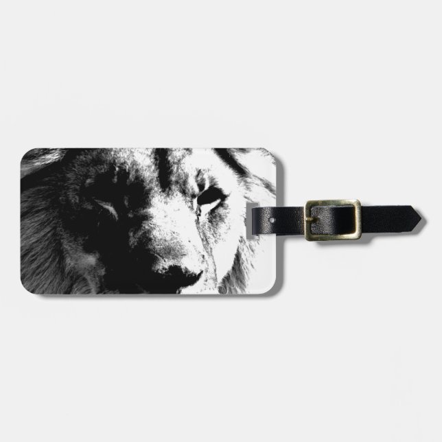 Black & White Lion Luggage Tag (Front Horizontal)