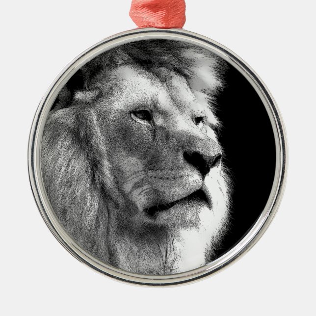 Black White Lion Metal Tree Decoration (Front)