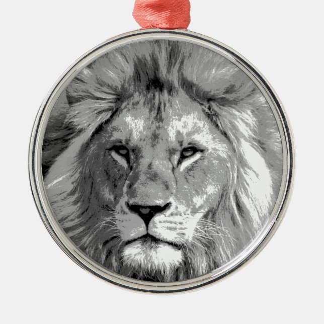 Black White Lion Metal Tree Decoration (Front)