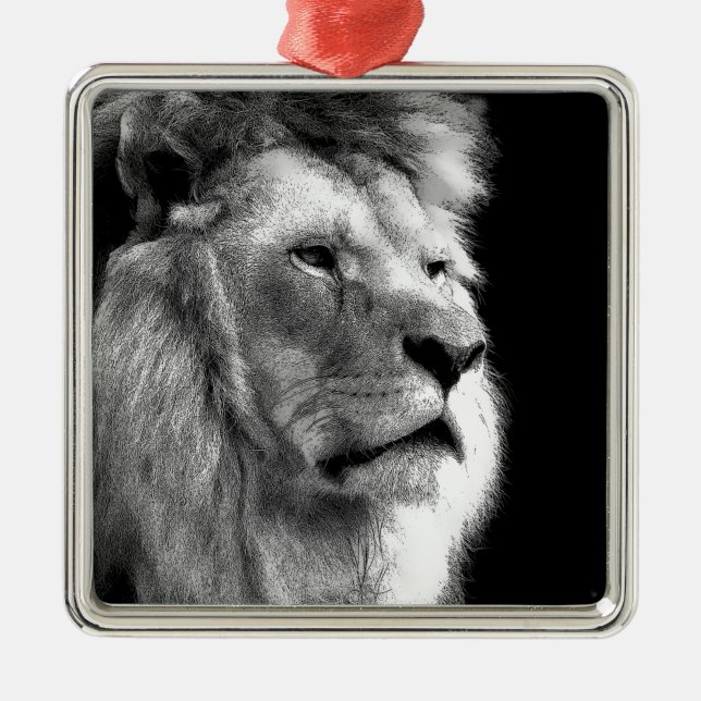Black White Lion Metal Tree Decoration (Front)
