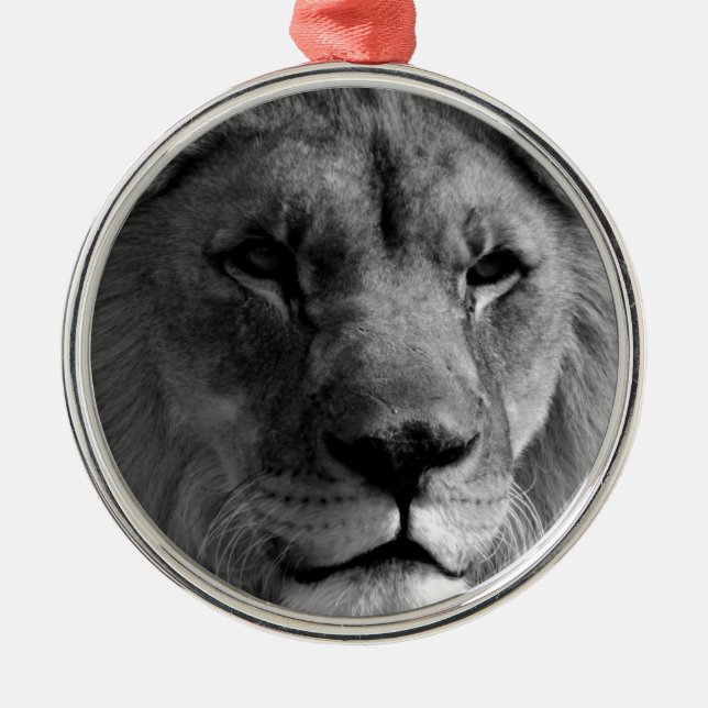 Black & White Lion Metal Tree Decoration (Front)
