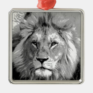 Black White Lion Metal Tree Decoration