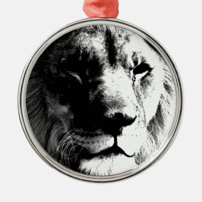 Black & White Lion Metal Tree Decoration (Front)