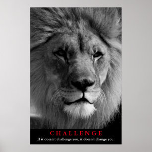 Black & White Lion Motivational Challenge Poster