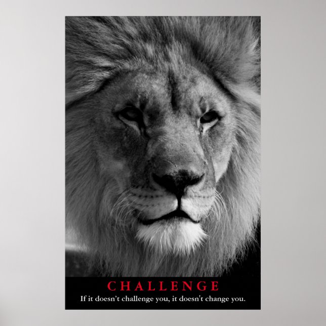 Black & White Lion Motivational Challenge Poster (Front)