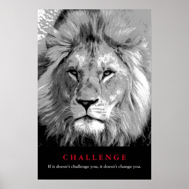 Black & White Lion Motivational Challenge Poster (Front)