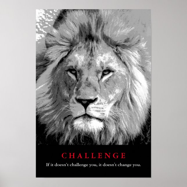 Black & White Lion Motivational Challenge Poster (Front)