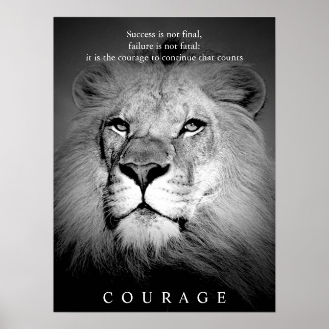 Black & White Lion Motivational Courage Poster (Front)
