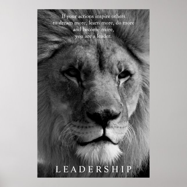 Black & White Lion Motivational Leadership Poster (Front)