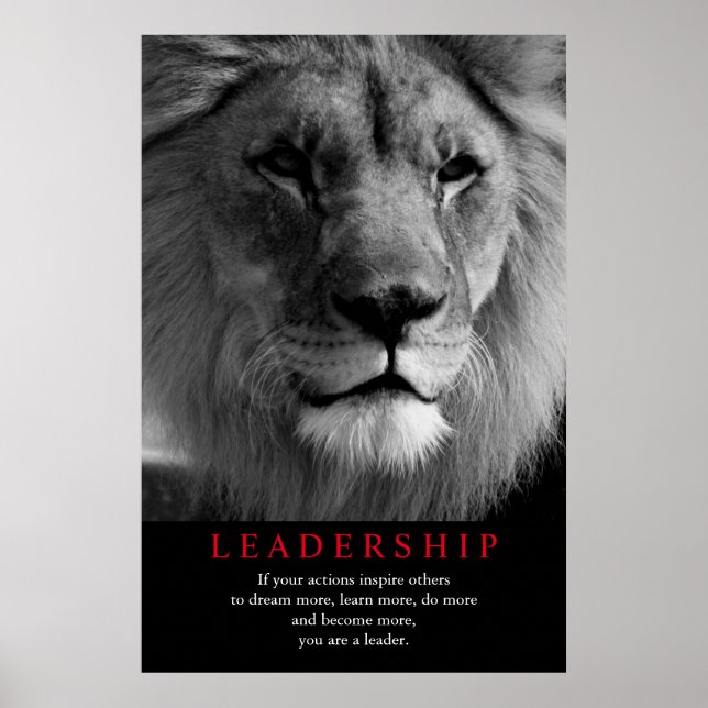 Black & White Lion Motivational Leadership Poster (Front)