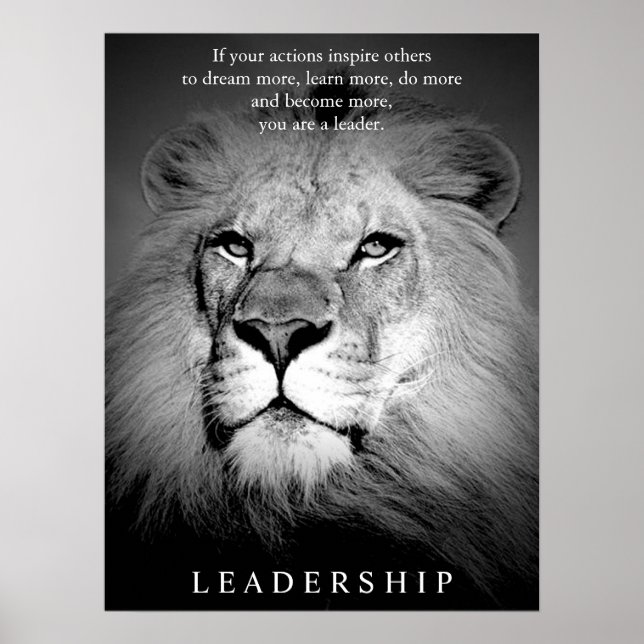 Black & White Lion Motivational Leadership Poster (Front)