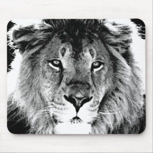 Black & White Lion Mouse Mat
