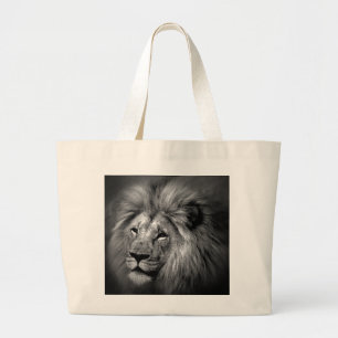 Black & White Lion Photo Large Tote Bag