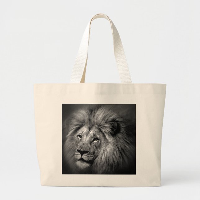 Black & White Lion Photo Large Tote Bag (Front)