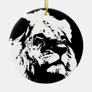 Black & white lion pop art ceramic tree decoration