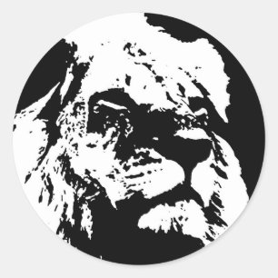 Black & white lion pop art classic round sticker