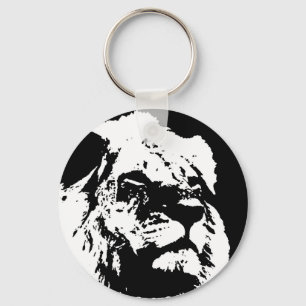 Black & white lion pop art key ring