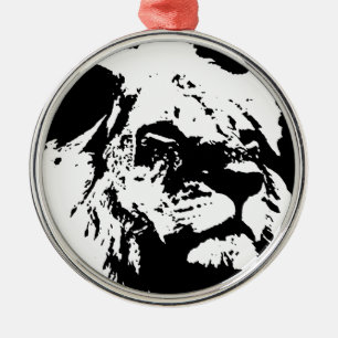 Black & white lion pop art metal tree decoration