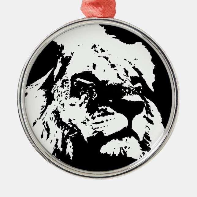 Black & white lion pop art metal tree decoration (Front)